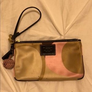 Coach wristlet - brown, tan, cream and pink